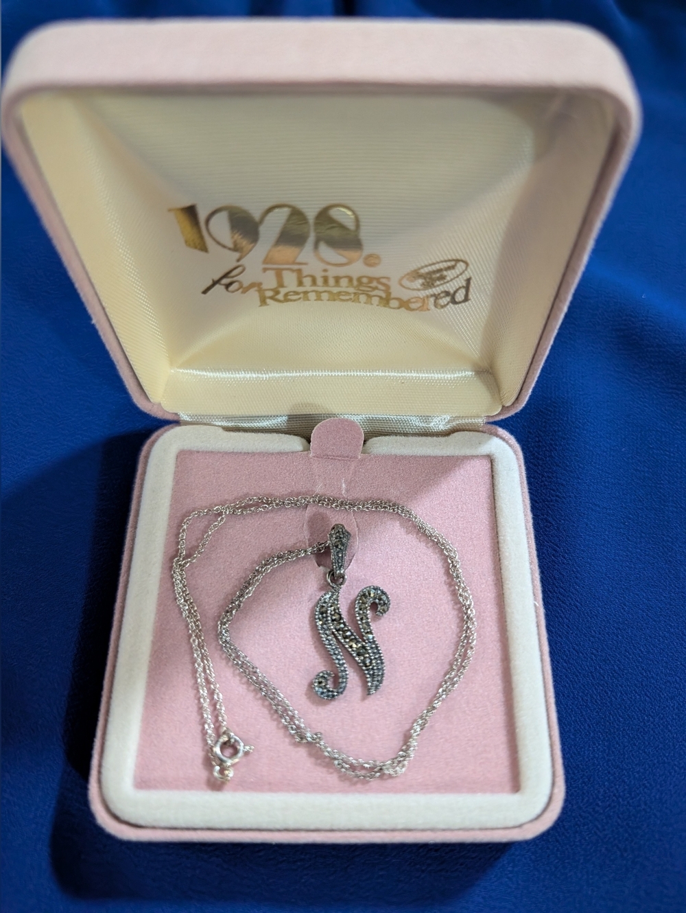 Vintage Sterling Silver Script 'N' Pendant Necklace 1928 For Things Remembered